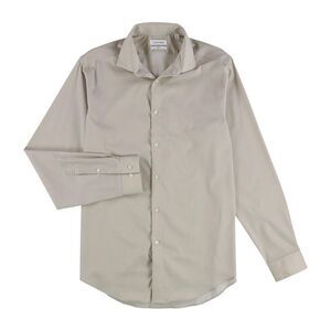 Calvin Klein Mens Steel + Button Down Dress Shirt, Brown, 16.5 Neck, DM